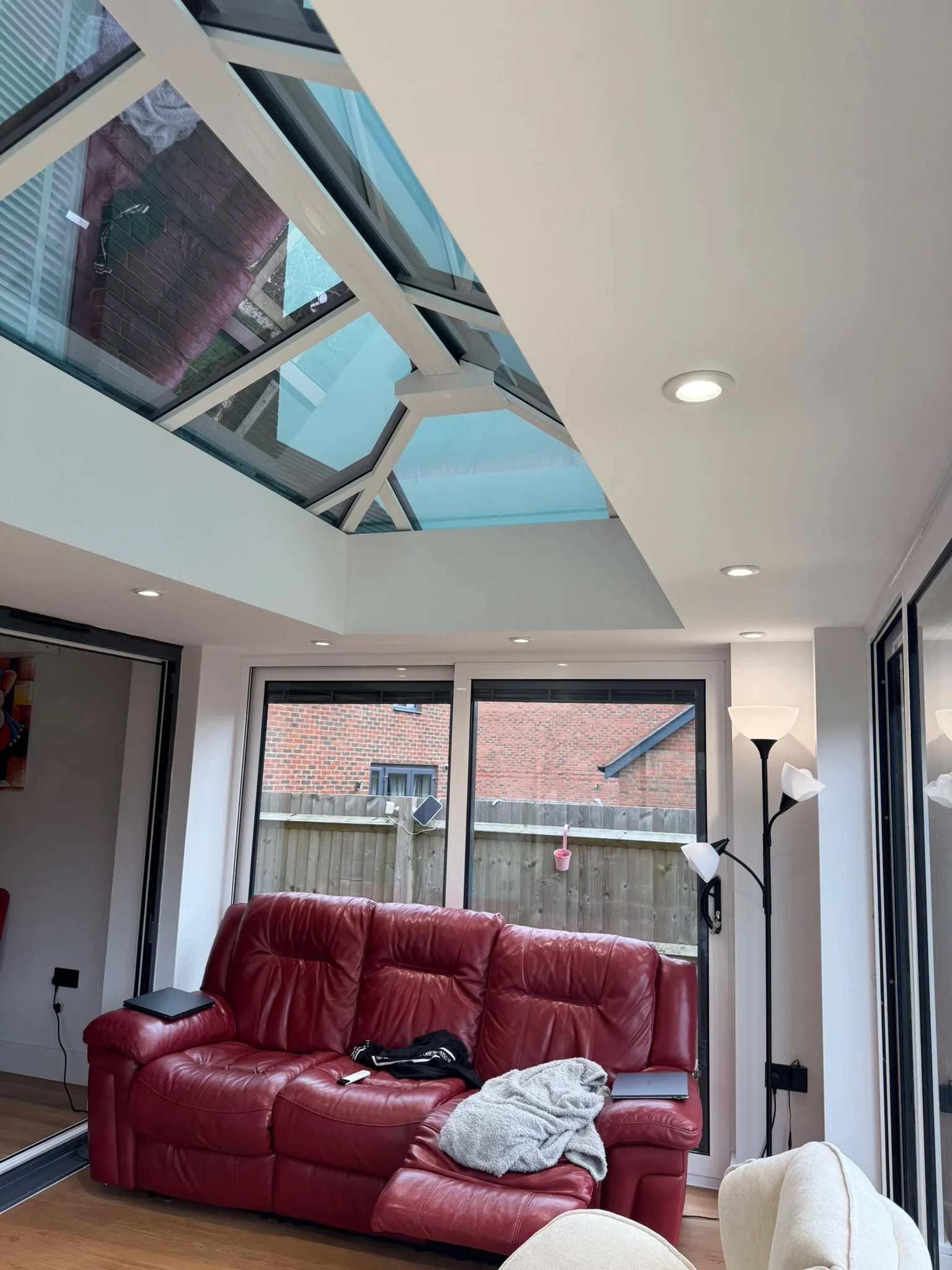 Lighting and power installed in a bright home extension