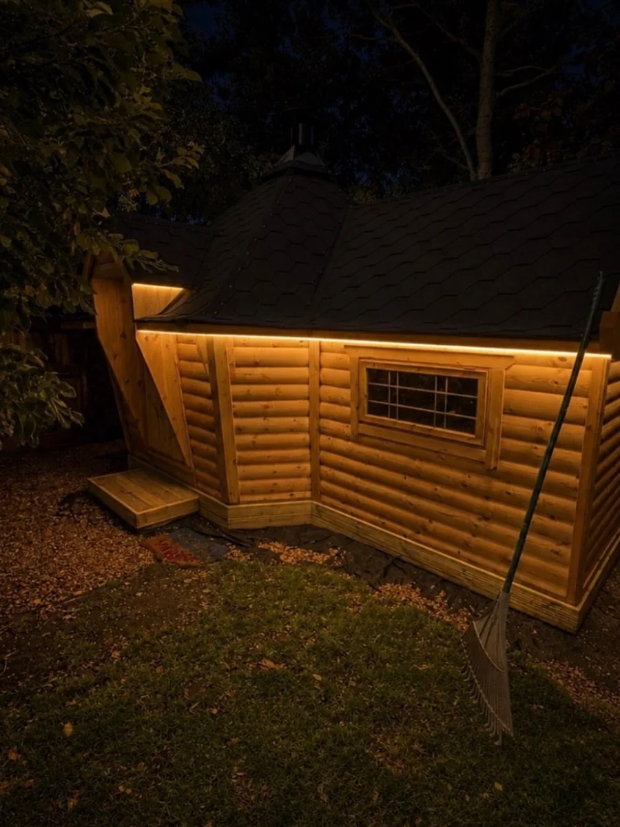 Hidden power and lighting in a timber garden cabin